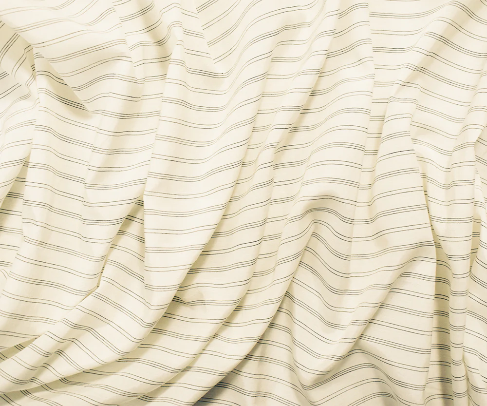 White-Black Rayon Japanese Horizontal Pinstripe Lawn Woven Fabric - Image 3