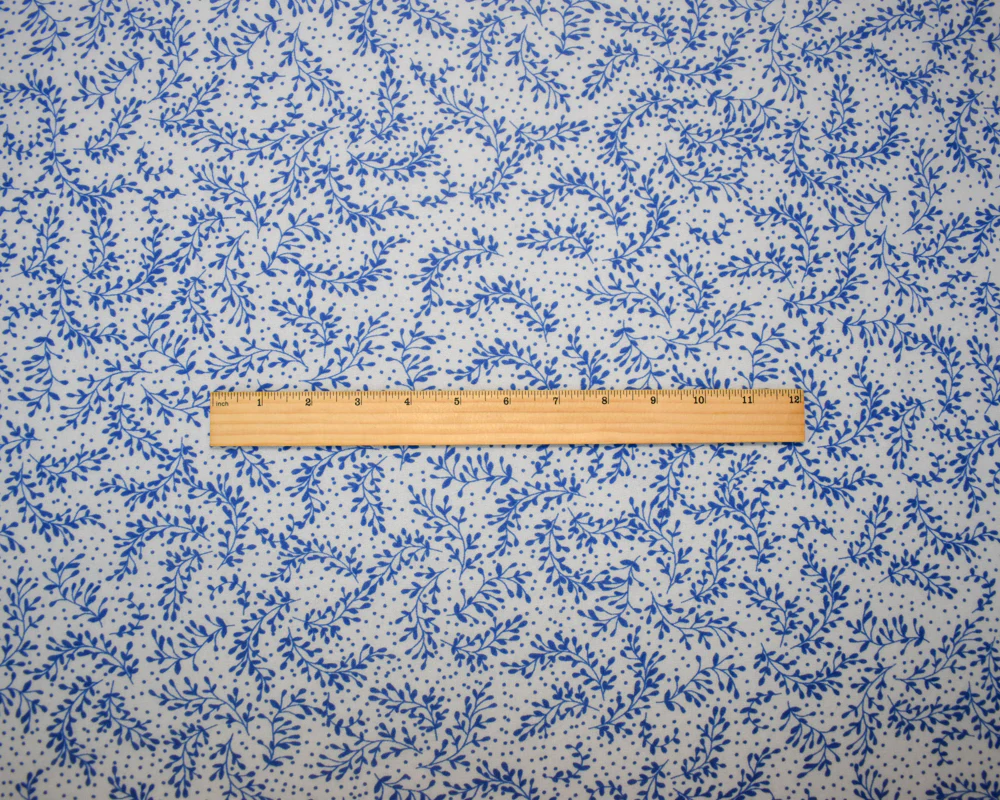 White-Blue Poly Leaves Printed Crinkle Yoryu Chiffon Woven Fabric - Image 4