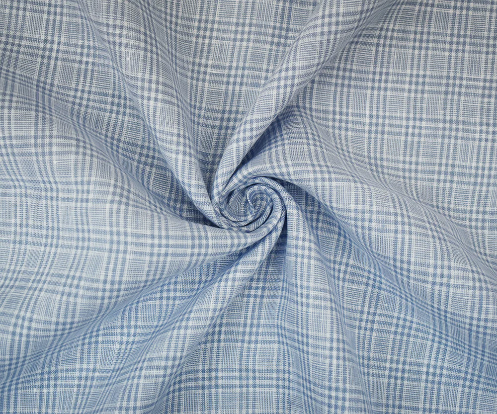 White-Blue Spence Bryson Plaid Irish Linen Woven Fabric - Image 3