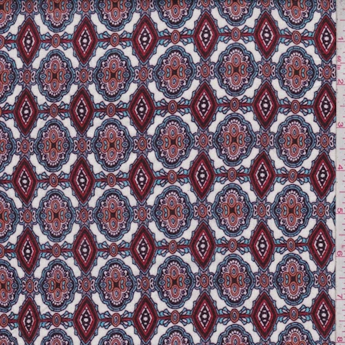 White/Cloud Geo Medallion Crinkled Gauze Fabric