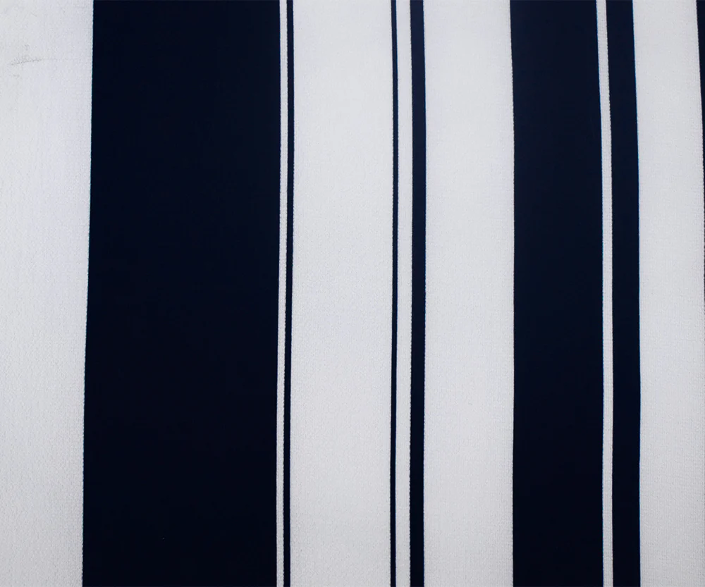 White-Deep Navy Stripe Printed Stretch Poly Spandex Crinkle Crepe Woven Fabric - Image 3