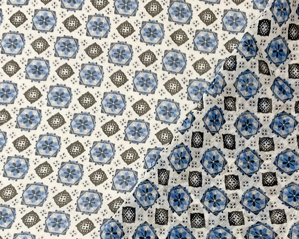 White-Multi Abstract Floral Printed Yoryu Chiffon Woven Fabric - Image 2
