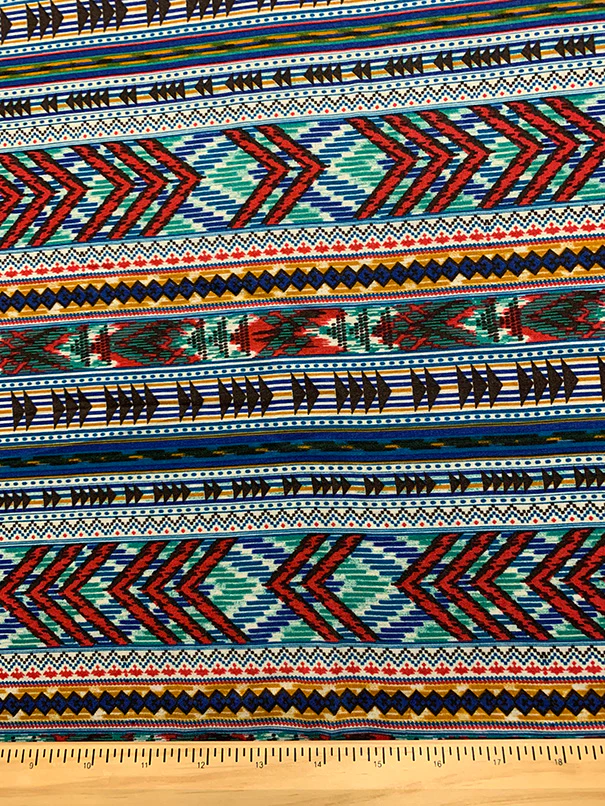 White Multi Stripe Print Rayon Challis Fabric - Image 3