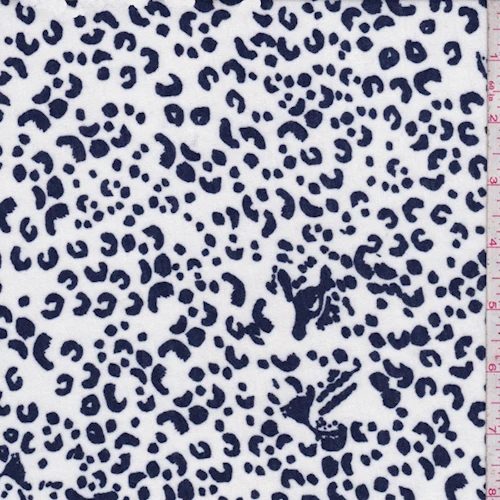 White/Navy Mini Cheetah Jersey Knit Fabric