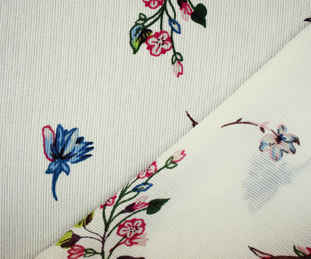 White-Pink-Multi Poly Flora Printed Dobby Semi-Sheer Striped Woven Fabric - Image 2