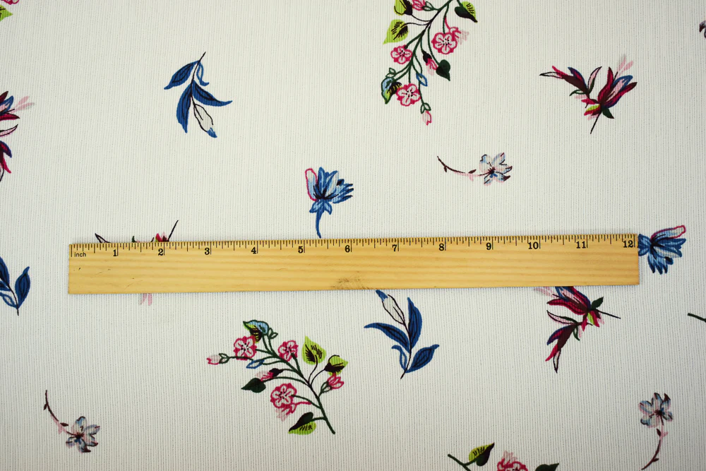 White-Pink-Multi Poly Flora Printed Dobby Semi-Sheer Striped Woven Fabric - Image 4