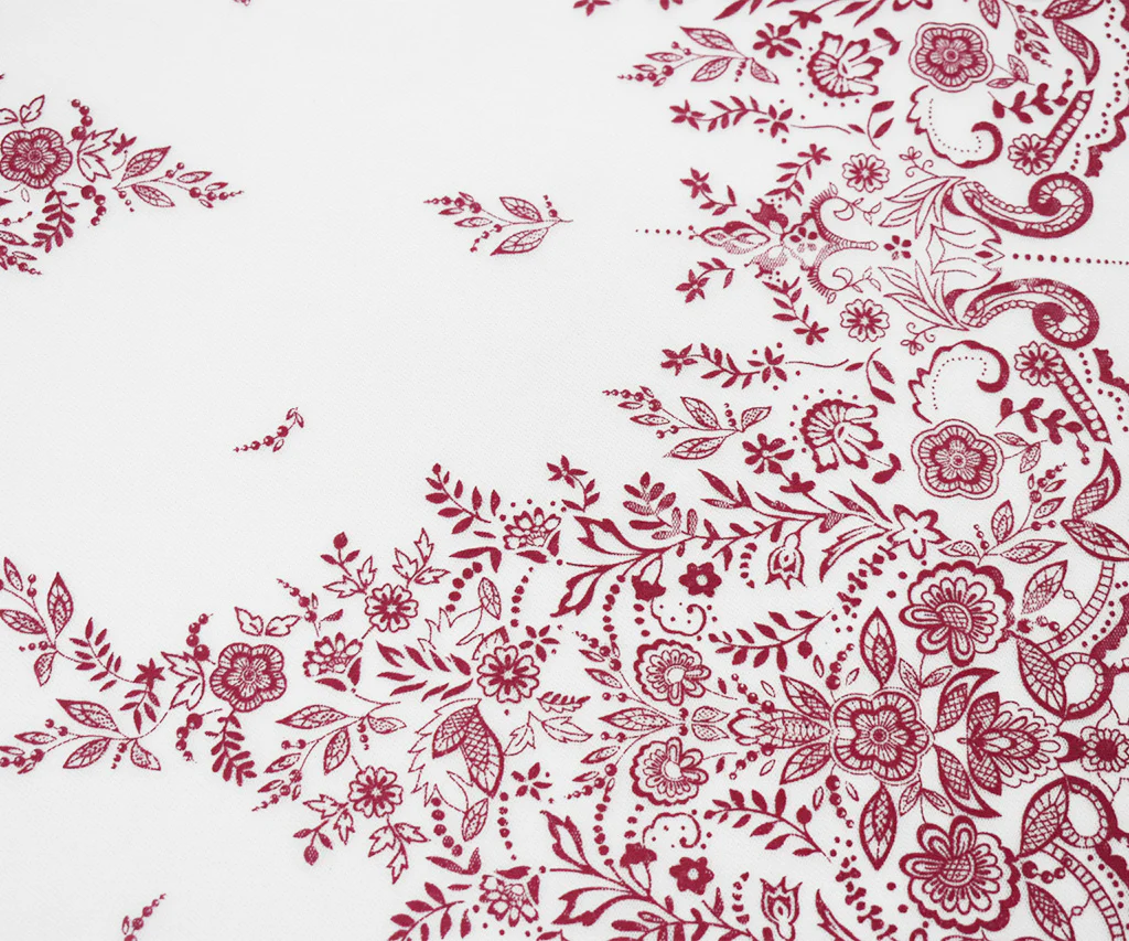 White-Pink Nylon Floral Border Scallop Printed Mesh Tulle Fabric - Image 4