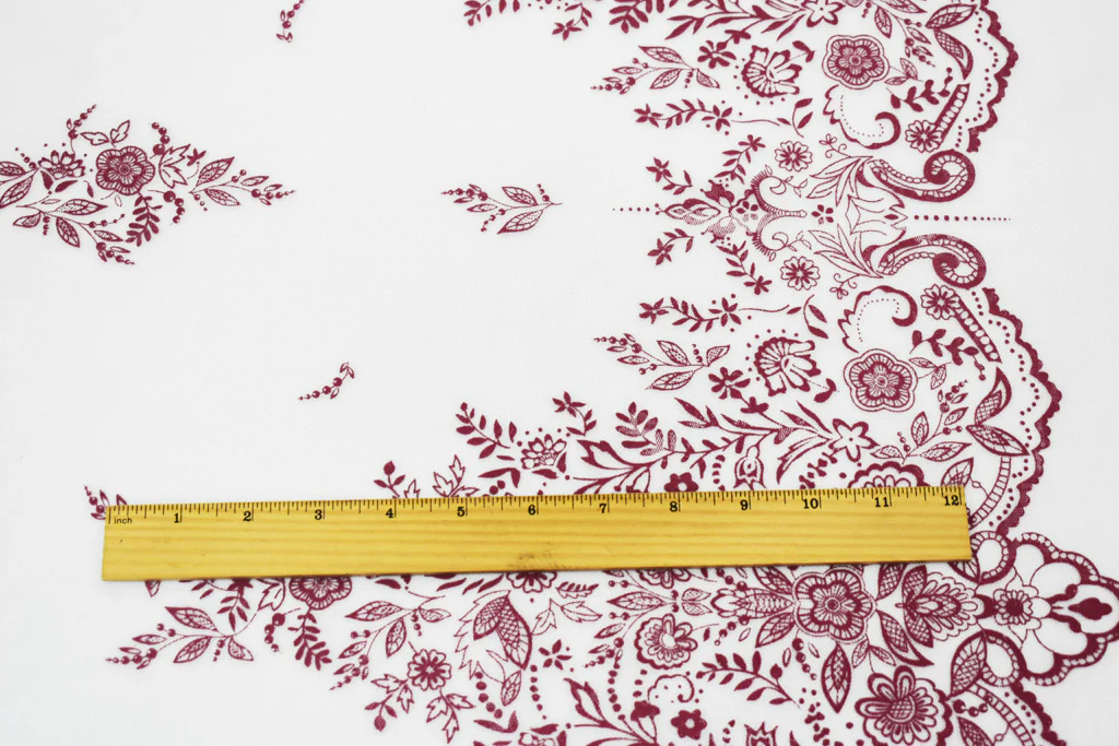 White-Pink Nylon Floral Border Scallop Printed Mesh Tulle Fabric - Image 5