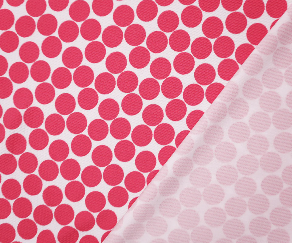 White-Pink Poly Dot Print Liverpool Double Knit Fabric - Image 2