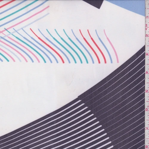 White/Violet Multi Abstract Stripe Power Mesh Fabric