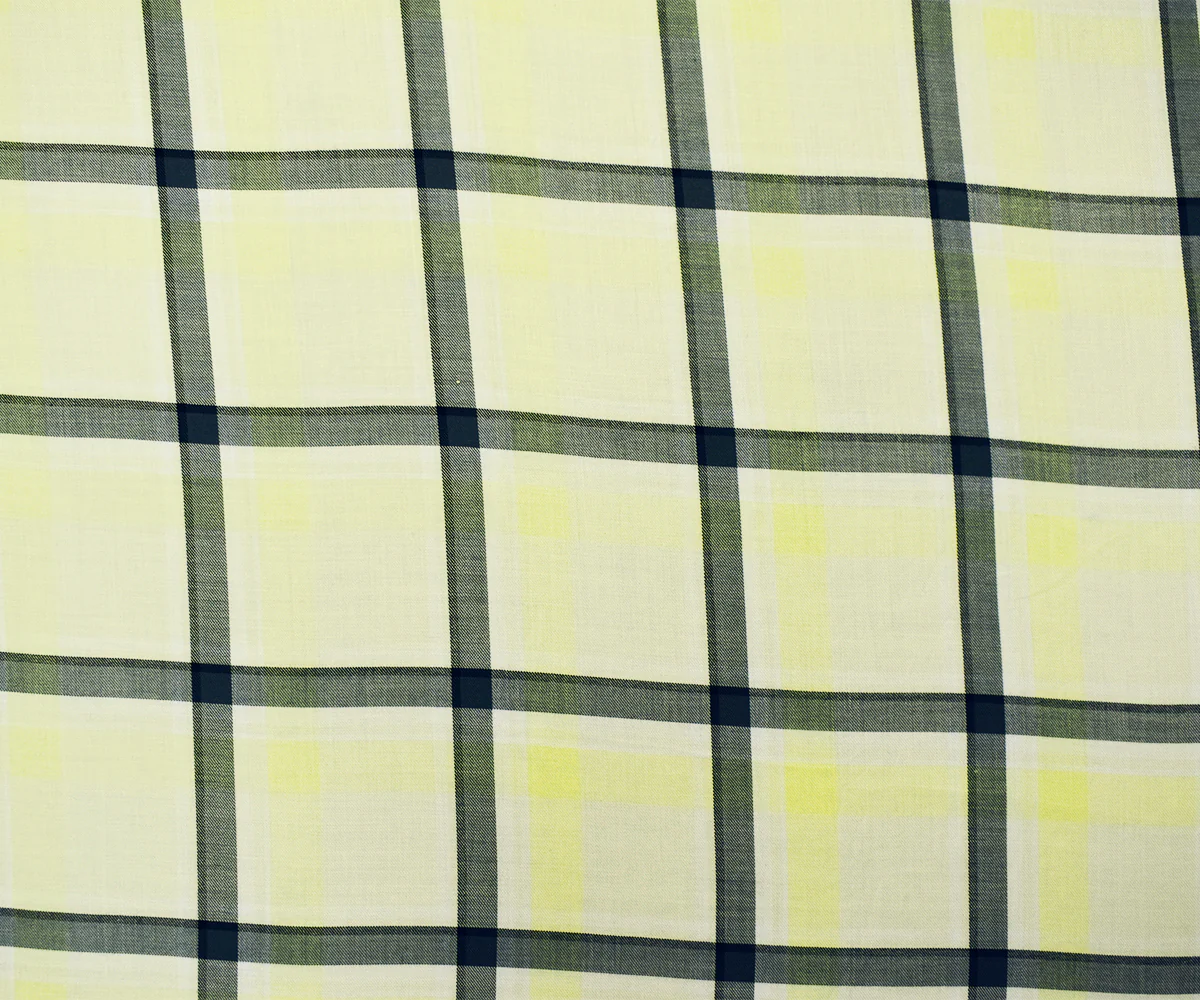 White-Yellow-Black Rayon Famous Maker Plaid Twill Woven Fabric - Image 3