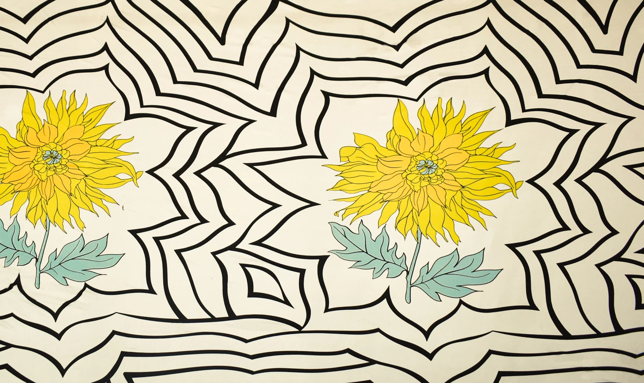 White-Yellow-Multi Floral Abstract Printed Silk Jersey Knit Fabric - Image 3