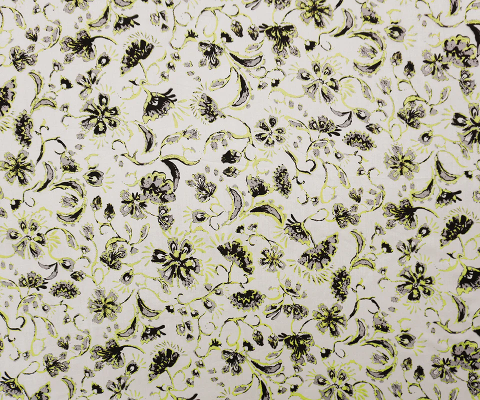 White-Yellow-Multi Rayon Floral Printed Voile Woven Fabric - Image 3