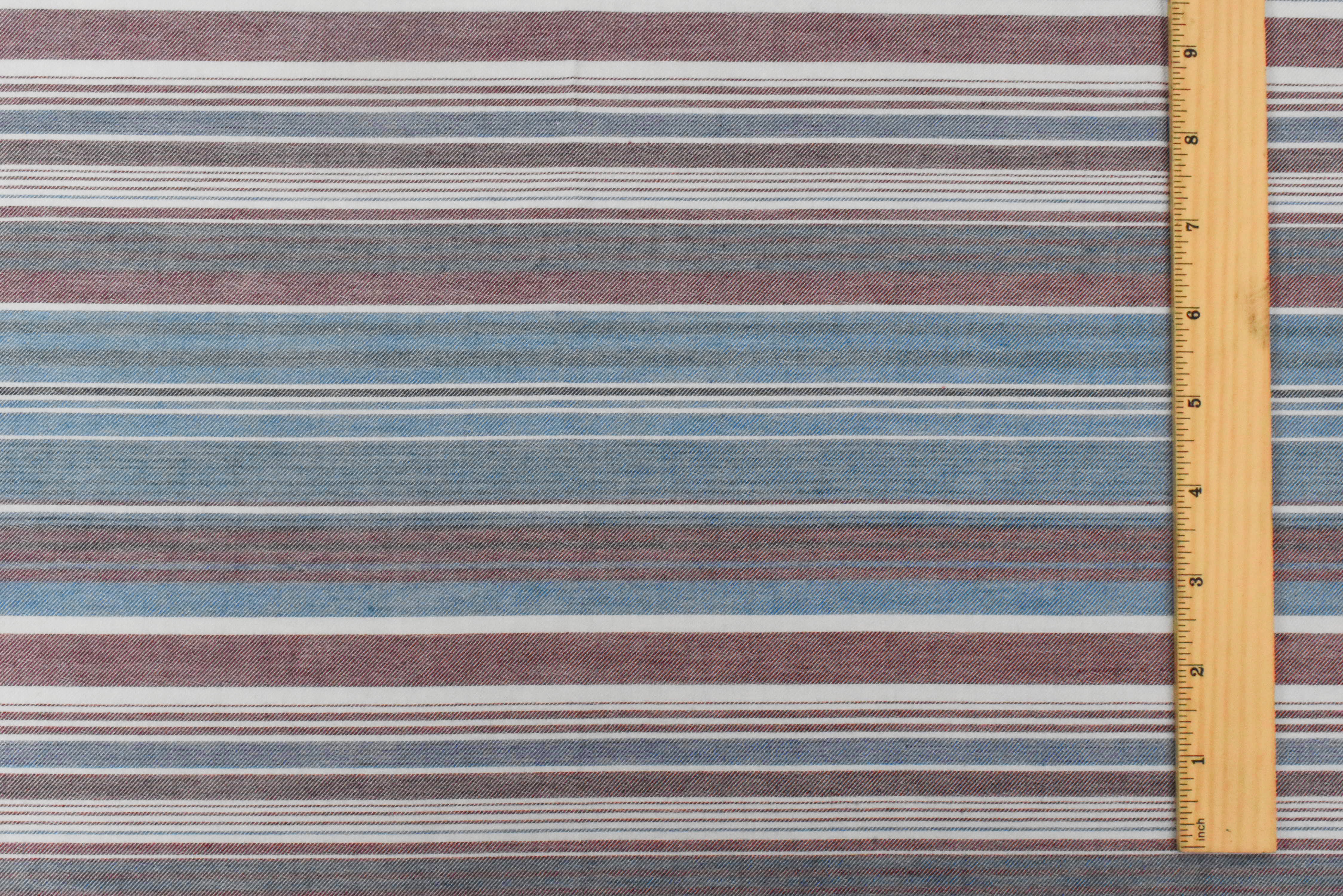Winery Red-Blue-Multi Stripe Cotton Twill Woven Fabric - Image 5