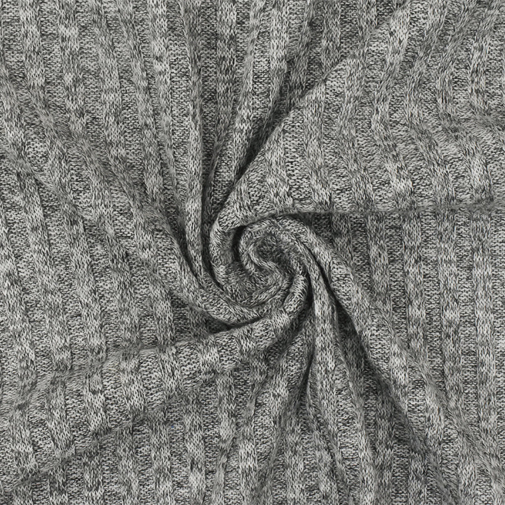 Winter Gray-White-Black Texture Stretch Poly 4x4 Rib Knit Fabric