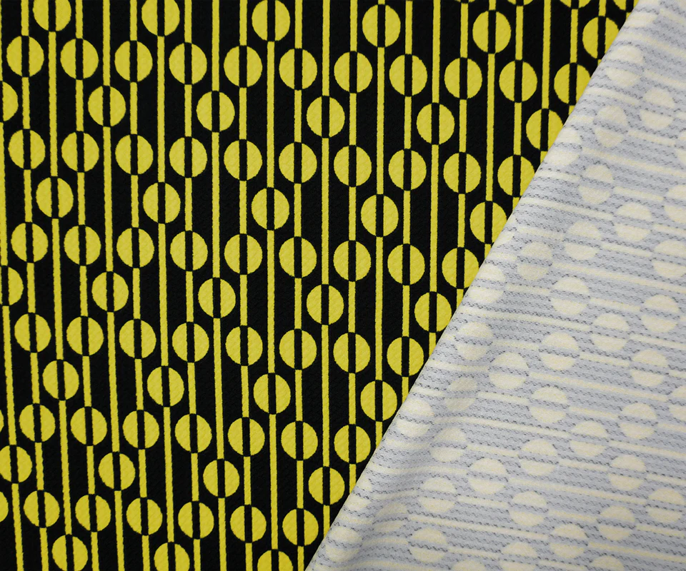 Yellow-Black Poly Geometric Print Liverpool Double Knit Fabric - Image 2