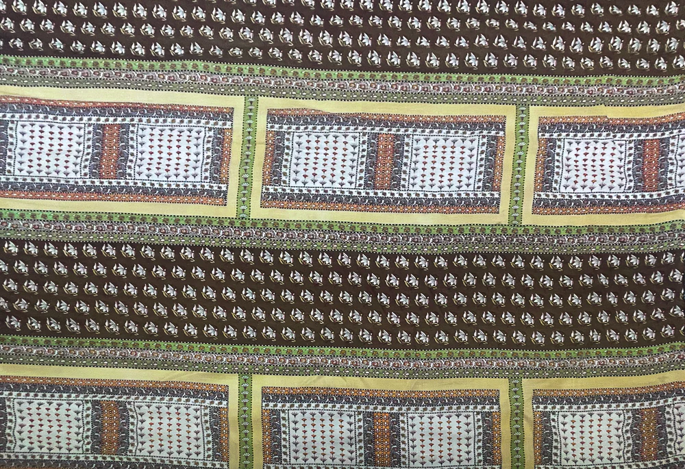 Yellow-Brown-Multi Floral Bandana Pattern Printed Linen Woven Fabric - Image 2