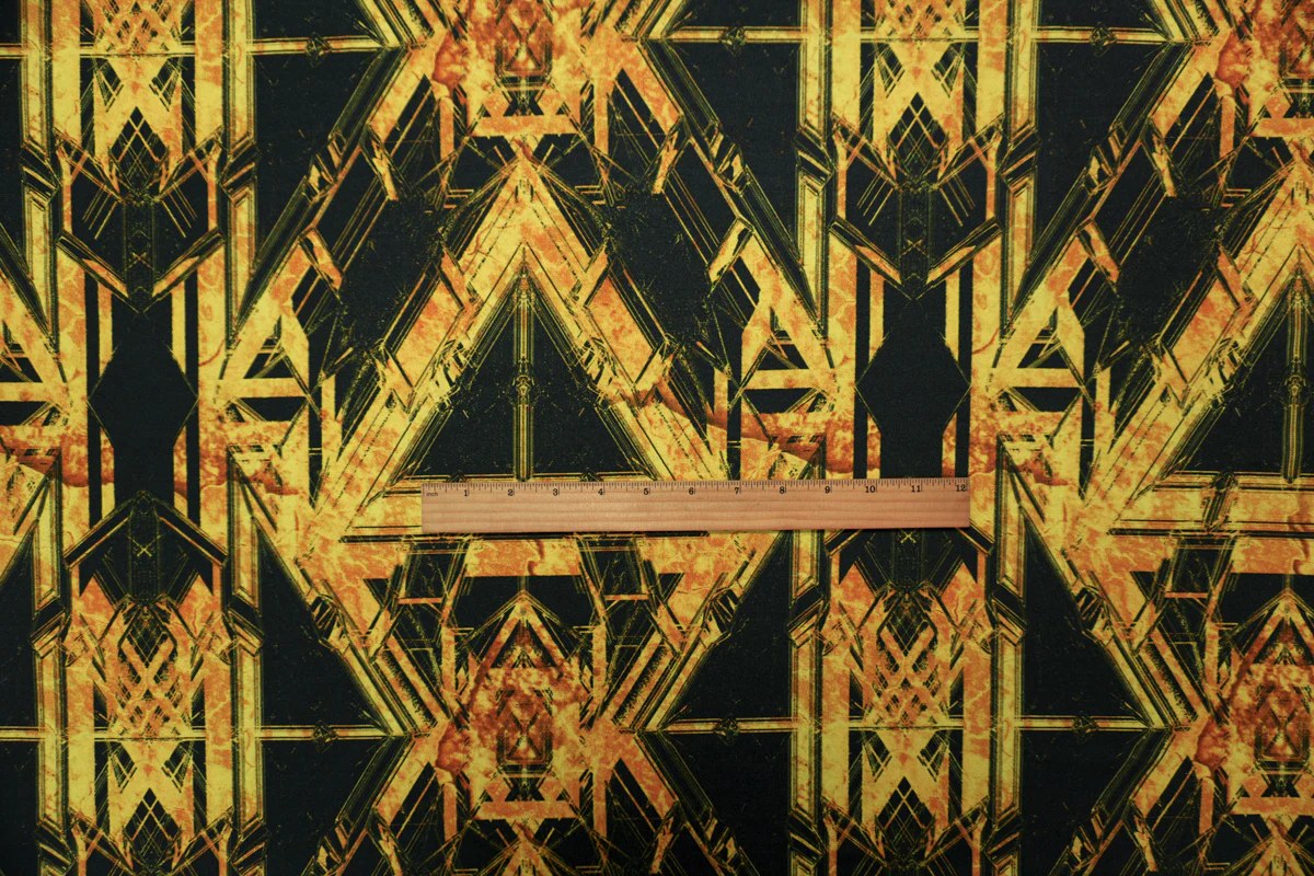 Yellow Famous Maker Abstract Cotton Blend Double Knit Fabric - Image 4
