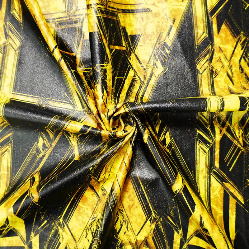 Yellow Famous Maker Nylon Abstract Satin Tricot Knit Yoga Fabric