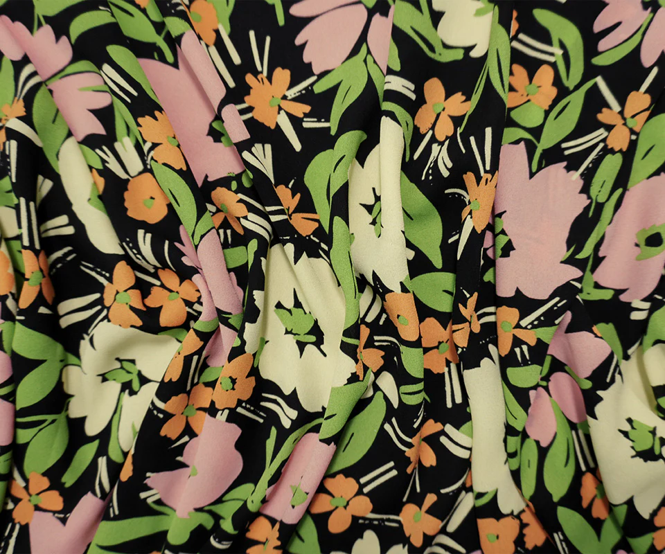 Yellow-Green-Multi Poly Floral Printed Georgette Woven Fabric - Image 3
