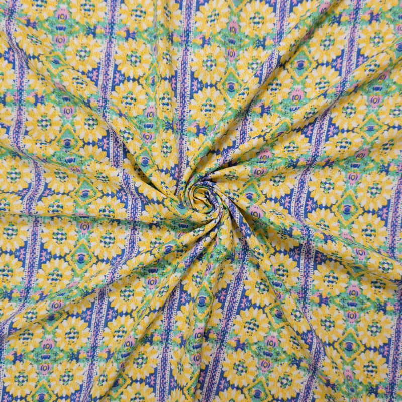 Yellow-Green-Multi Rayon Floral Printed Voile Woven Fabric