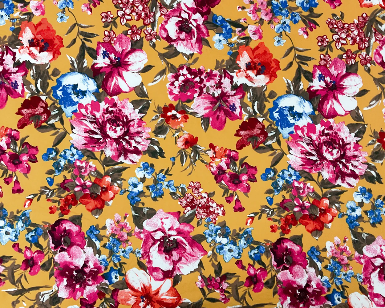Yellow-Multi Poly Stretch Spandex Floral Print DB Jersey Knit Fabric - Image 3