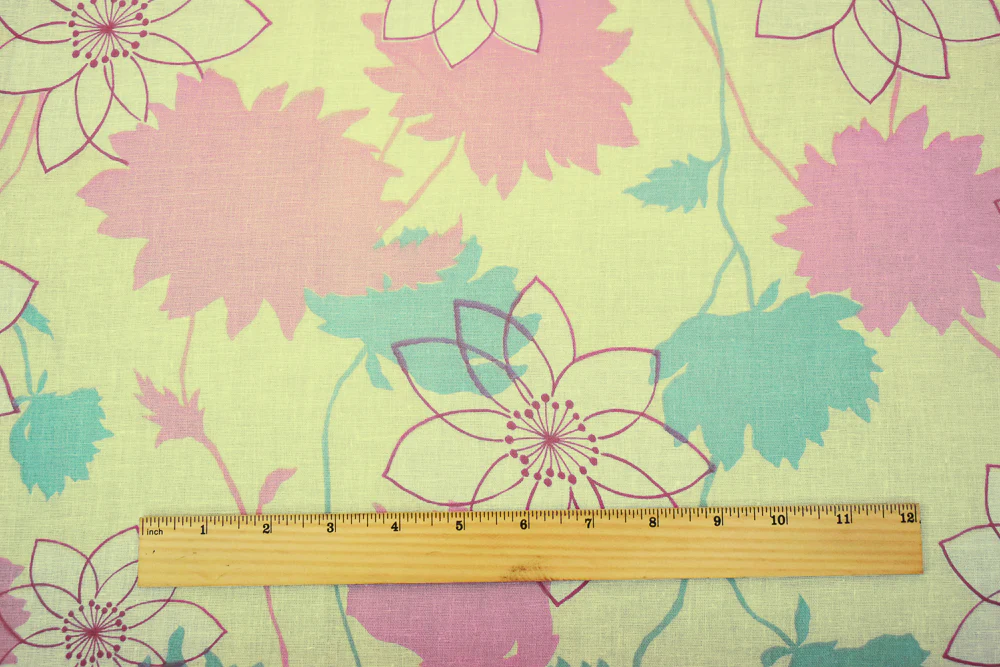 Yellow-Pink Multi Floral Printed Cotton Gauze Woven Fabric - Image 5