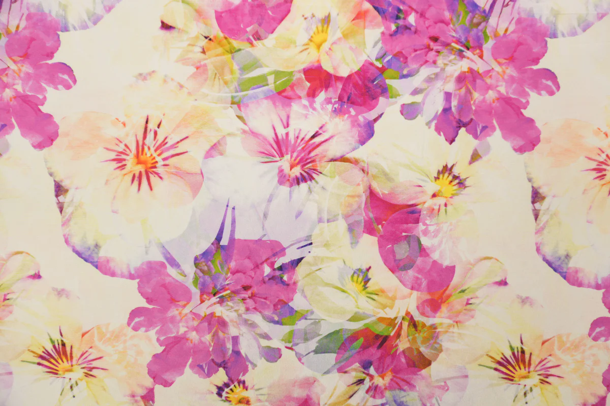 Yellow Silk Floral Printed Semi-Sheer Crepe Woven Fabric - Image 2