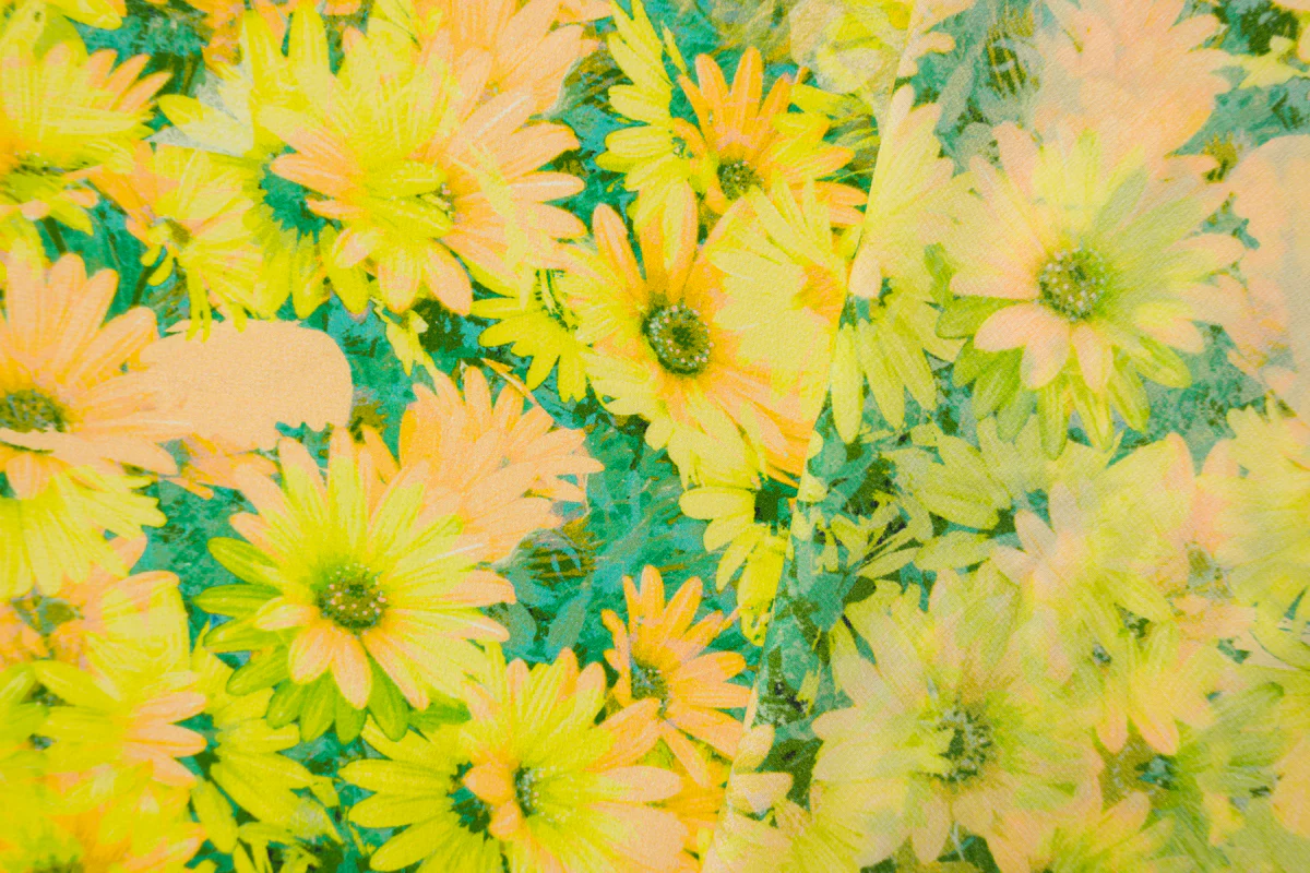 Yellow Silk Floral Printed Semi-Sheer Crepe Woven Fabric - Image 2