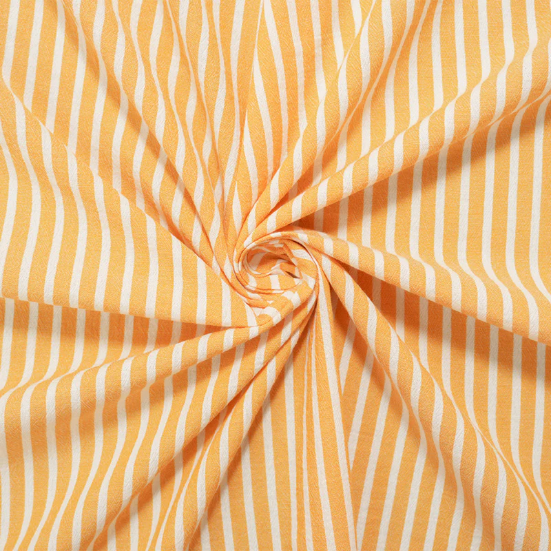 Yellow-White Rayon Textured Yarn Dyed Stripe Woven Fabric