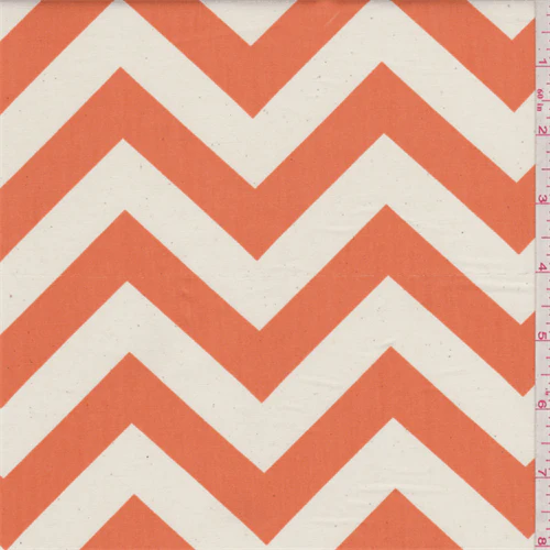 Zig Zag Orange/Ivory Poplin Fabric